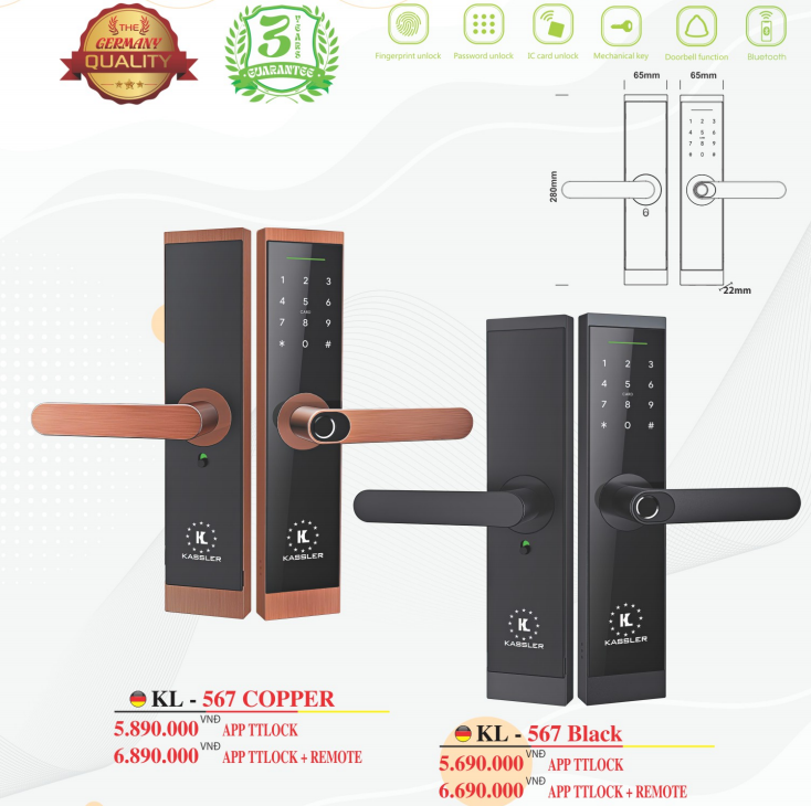 Khóa cửa vân tay Kassler KL-567 App TTlock